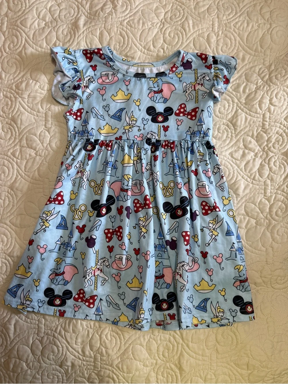 Girls toddler 2T-3T blue dress with Disney Parks print Mickey Cinderella Dumbo
